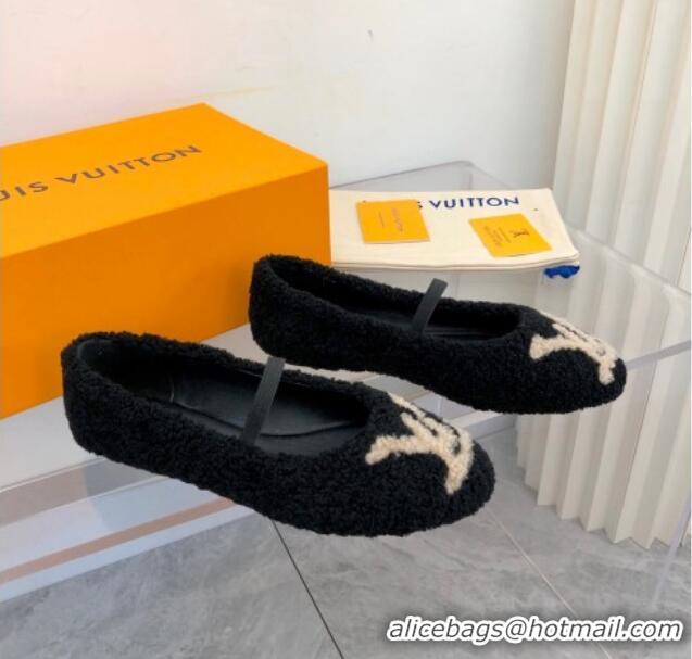 New Style Louis Vuitton Popi Shearling Flat Ballerinas 111749 Black