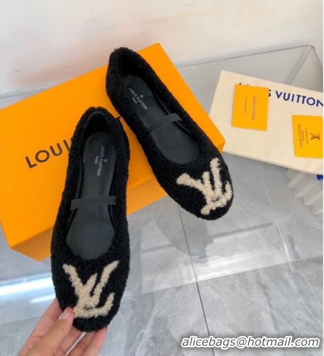 New Style Louis Vuitton Popi Shearling Flat Ballerinas 111749 Black