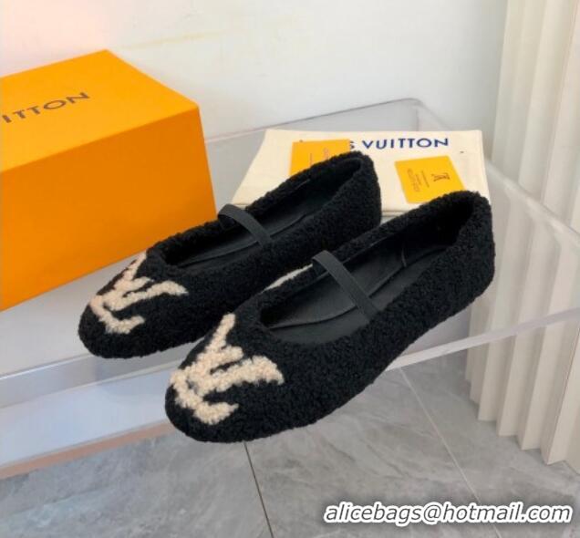 New Style Louis Vuitton Popi Shearling Flat Ballerinas 111749 Black