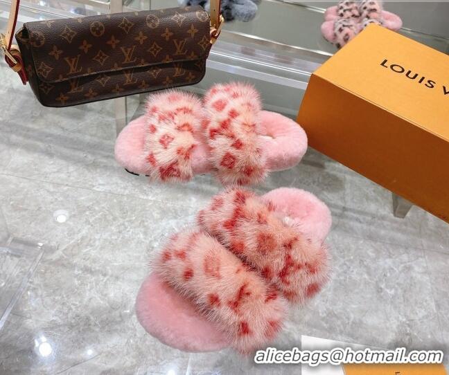 Low Cost Louis Vuitton Bom Dia Mink Fur Flat Mules 111751 Pink/Red