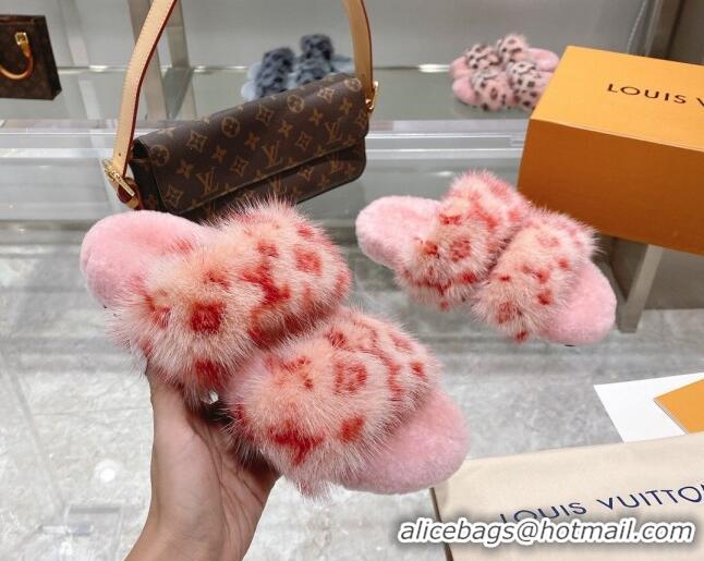 Low Cost Louis Vuitton Bom Dia Mink Fur Flat Mules 111751 Pink/Red