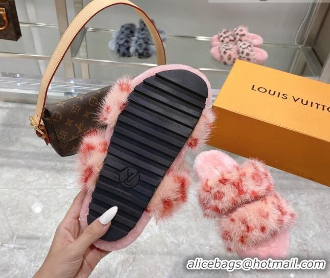 Low Cost Louis Vuitton Bom Dia Mink Fur Flat Mules 111751 Pink/Red