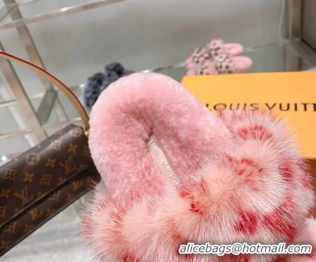 Low Cost Louis Vuitton Bom Dia Mink Fur Flat Mules 111751 Pink/Red