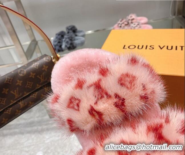 Low Cost Louis Vuitton Bom Dia Mink Fur Flat Mules 111751 Pink/Red