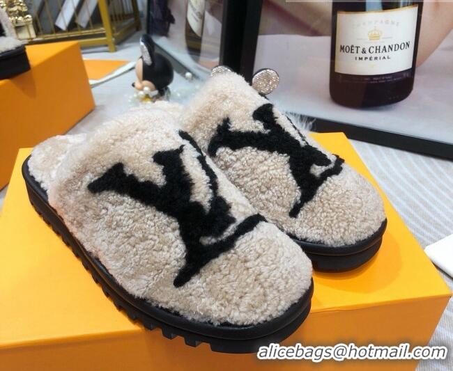 Fashion Louis Vuitton Shearling Flat Mules Grey 111755