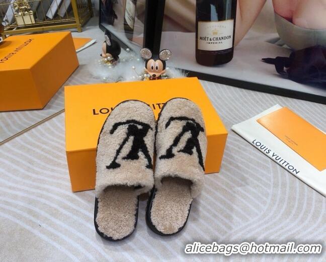 Fashion Louis Vuitton Shearling Flat Mules Grey 111755