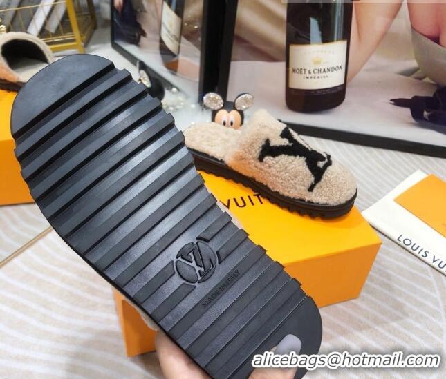 Fashion Louis Vuitton Shearling Flat Mules Grey 111755