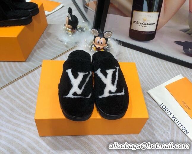 Top Quality Louis Vuitton Shearling Flat Mules Black 111756