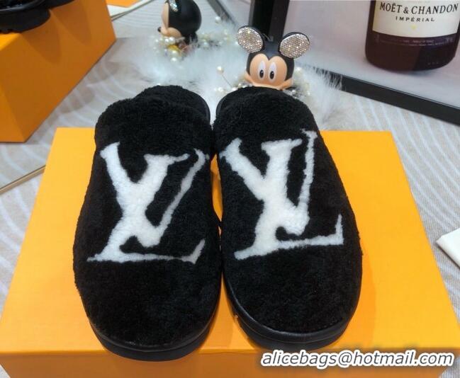 Top Quality Louis Vuitton Shearling Flat Mules Black 111756