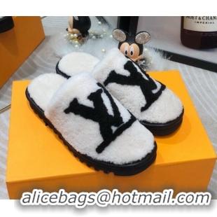 Super Quality Louis Vuitton Shearling Flat Mules 111756 White