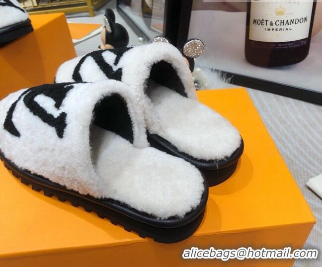 Super Quality Louis Vuitton Shearling Flat Mules 111756 White