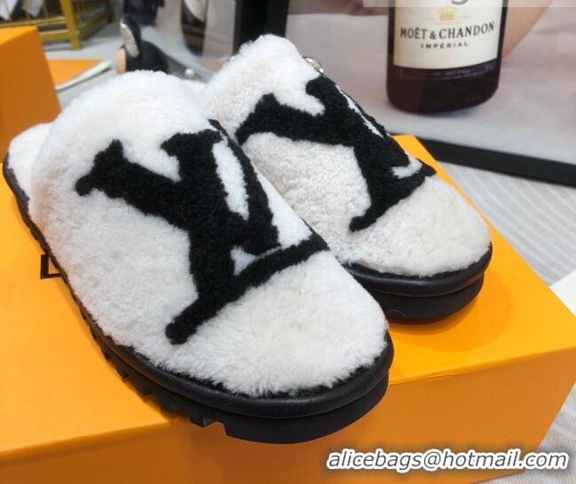 Super Quality Louis Vuitton Shearling Flat Mules 111756 White