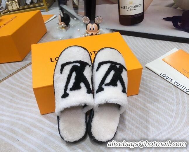 Super Quality Louis Vuitton Shearling Flat Mules 111756 White