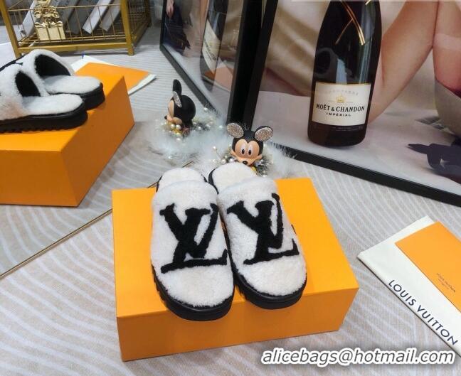 Super Quality Louis Vuitton Shearling Flat Mules 111756 White