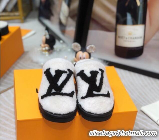 Super Quality Louis Vuitton Shearling Flat Mules 111756 White