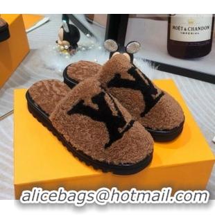 Grade Design Louis Vuitton Shearling Flat Mules 111756 Brown