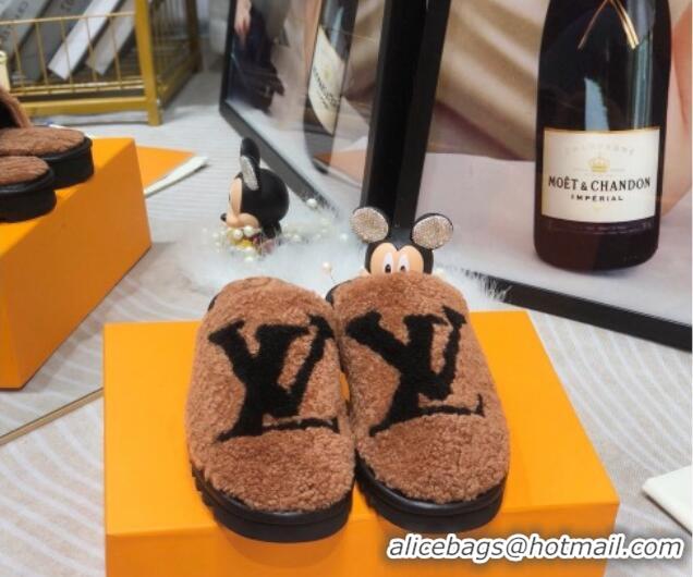 Grade Design Louis Vuitton Shearling Flat Mules 111756 Brown