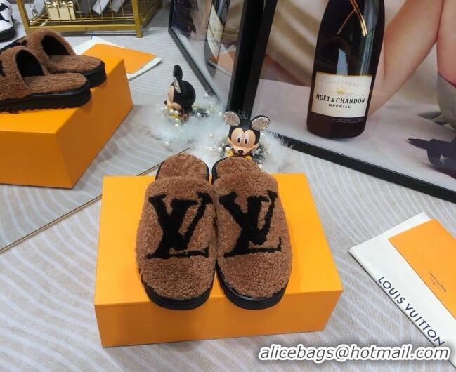 Grade Design Louis Vuitton Shearling Flat Mules 111756 Brown