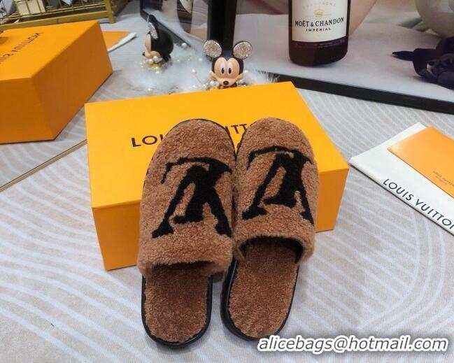 Grade Design Louis Vuitton Shearling Flat Mules 111756 Brown