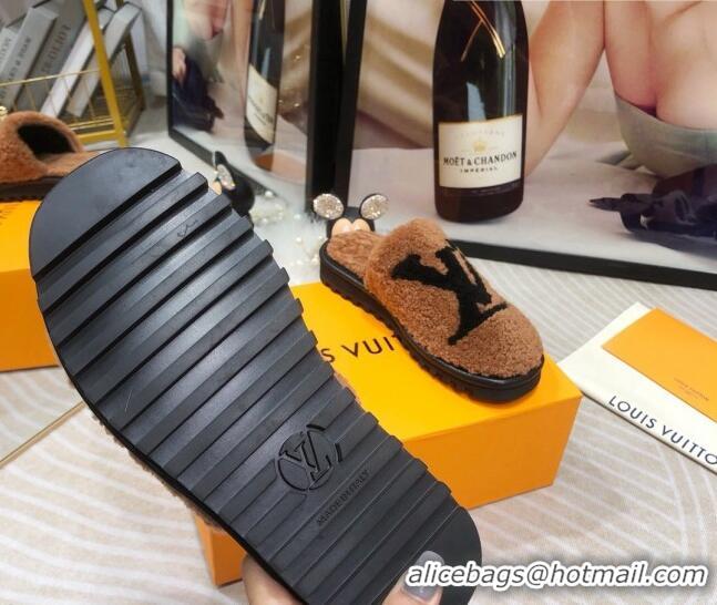 Grade Design Louis Vuitton Shearling Flat Mules 111756 Brown