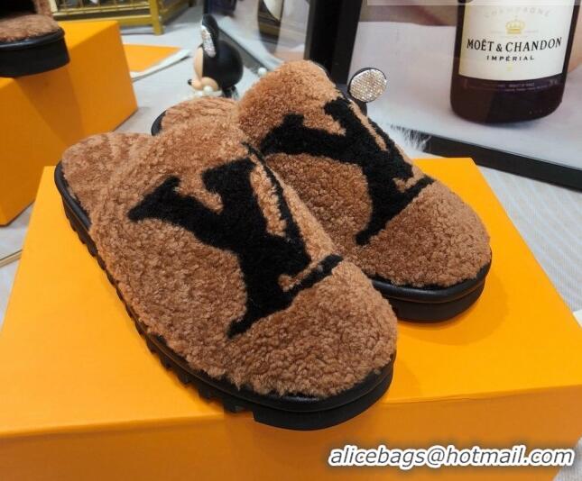 Grade Design Louis Vuitton Shearling Flat Mules 111756 Brown