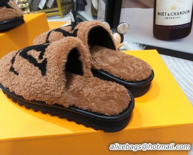 Grade Design Louis Vuitton Shearling Flat Mules 111756 Brown