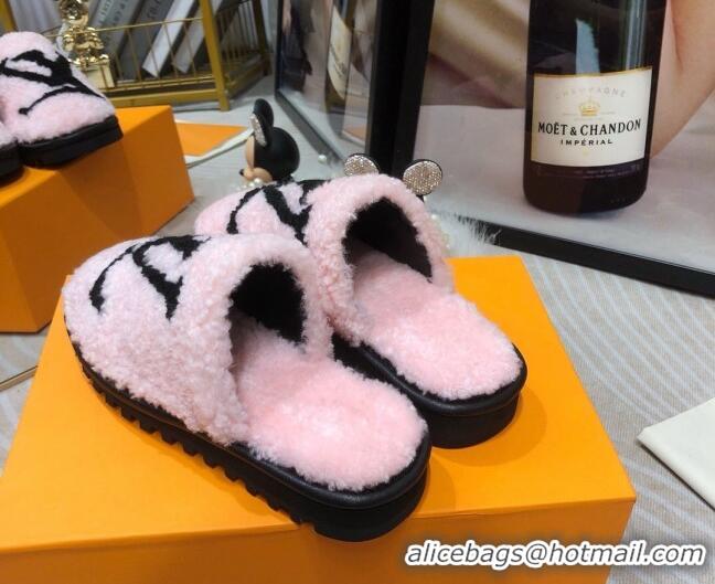 Affordable Price Louis Vuitton Shearling Flat Mules 111756 Pink