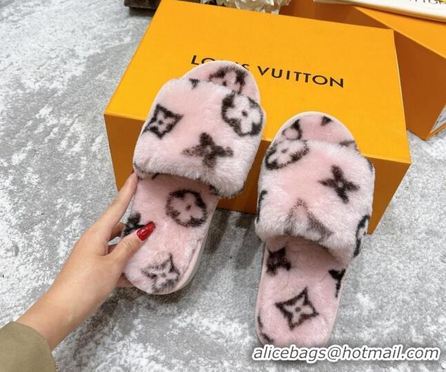 Grade Quality Louis Vuitton Monogram Wool Slide Sandals Pink 111760