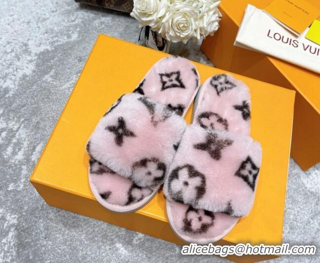 Grade Quality Louis Vuitton Monogram Wool Slide Sandals Pink 111760