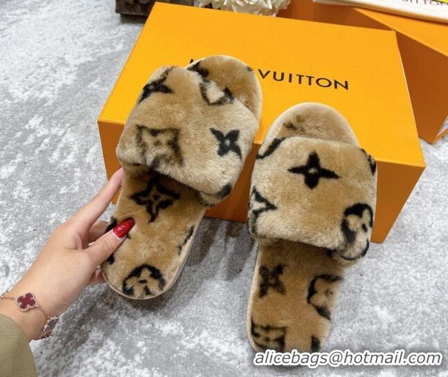 Good Looking Louis Vuitton Monogram Wool Slide Sandals 111760 Brown