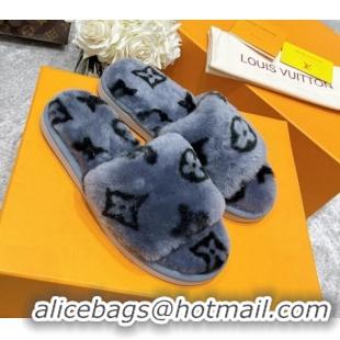 Perfect Louis Vuitton Monogram Wool Slide Sandals 111760 Grey