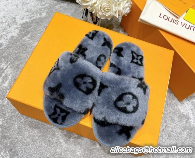 Perfect Louis Vuitton Monogram Wool Slide Sandals 111760 Grey