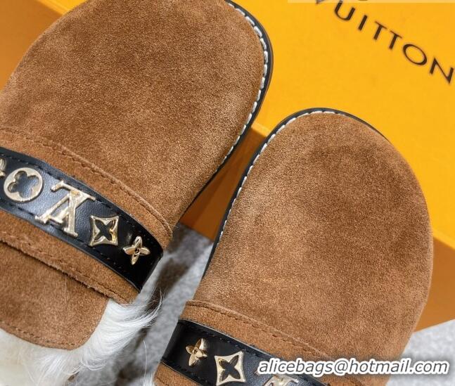 Good Quality Louis Vuitton Winterbreak Flat Suede Wool Mules 111763 Brown