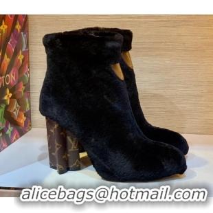 Best Product Louis Vuitton Silhouette Rabbit Fur Ankle Boots 9cm 111766 Black