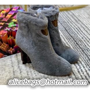 Pretty Style Louis Vuitton Silhouette Rabbit Fur Ankle Boots 9cm 111767 Grey