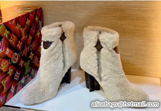 Top Grade Louis Vuitton Silhouette Rabbit Fur Ankle Boots 9cm 111767 Beige