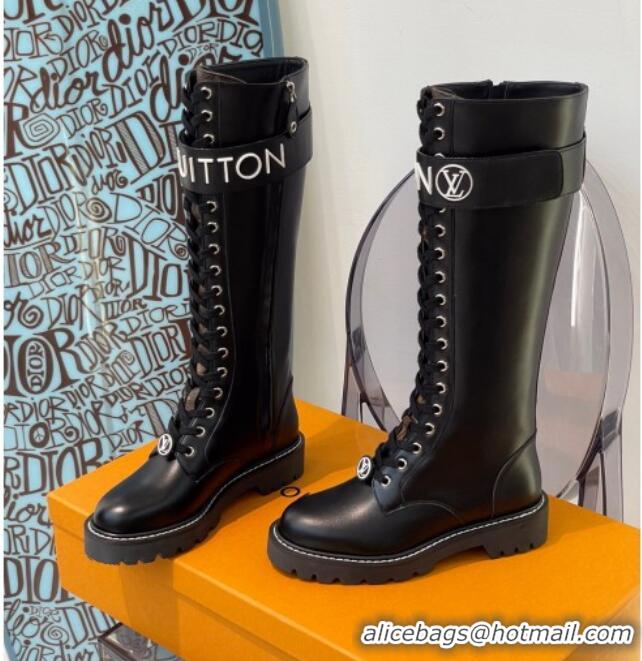 Discount Louis Vuitton Territory Flat High Range Leather Boots 111769 Black