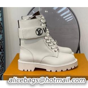 Fashion Louis Vuitton Territory Flat Ankle Range Leather Boots 111771 White