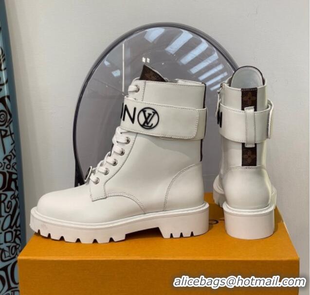 Fashion Louis Vuitton Territory Flat Ankle Range Leather Boots 111771 White