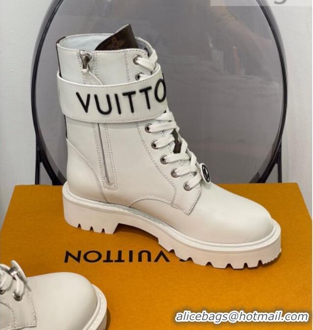 Fashion Louis Vuitton Territory Flat Ankle Range Leather Boots 111771 White