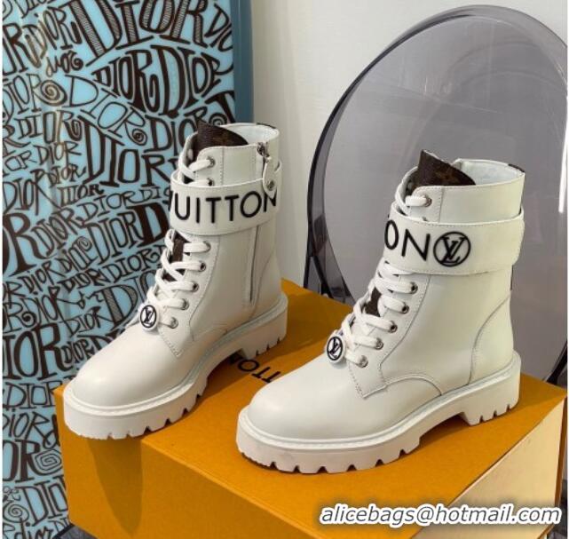 Fashion Louis Vuitton Territory Flat Ankle Range Leather Boots 111771 White