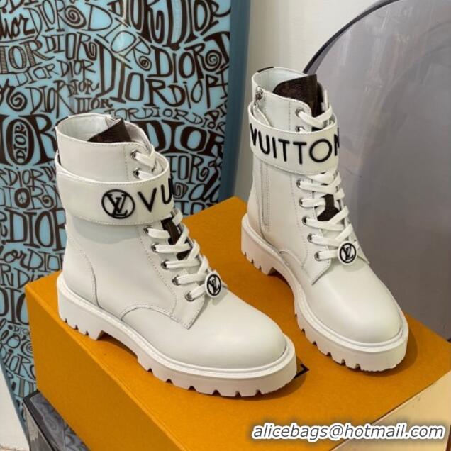 Fashion Louis Vuitton Territory Flat Ankle Range Leather Boots 111771 White