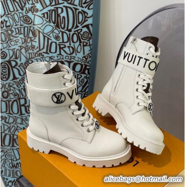 Fashion Louis Vuitton Territory Flat Ankle Range Leather Boots 111771 White