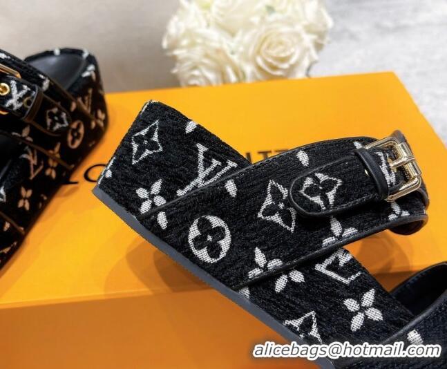 Sophisticated Louis Vuitton Jumbo Monogram Velvet Flatform Slide Sandals Black/White 111775