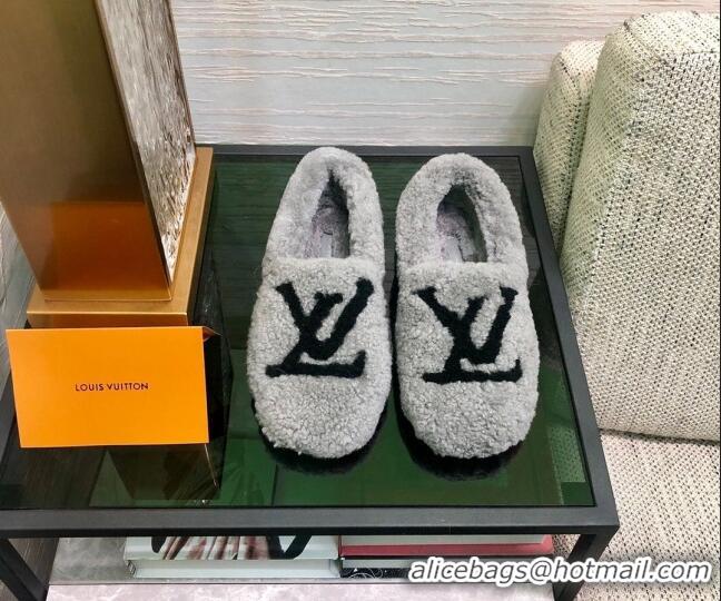 Unique Style Louis Vuitton Shearling Loafers 111785 Grey