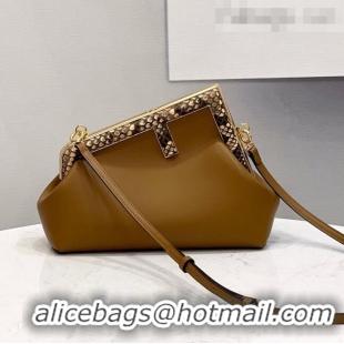 Buy Grade Fendi First Small Leather Bag with Snakeskin F FD0238 Brown 2021