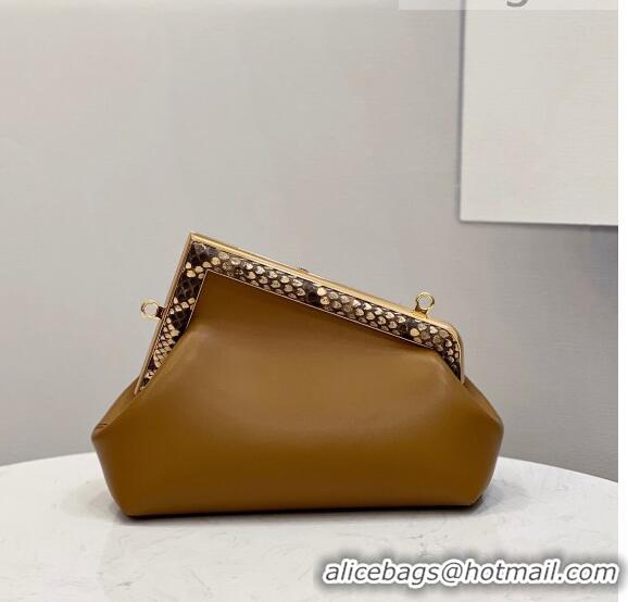 Buy Grade Fendi First Small Leather Bag with Snakeskin F FD0238 Brown 2021