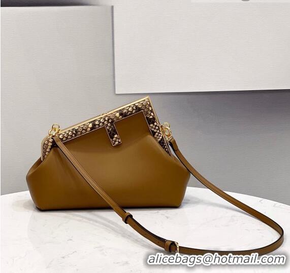 Buy Grade Fendi First Small Leather Bag with Snakeskin F FD0238 Brown 2021