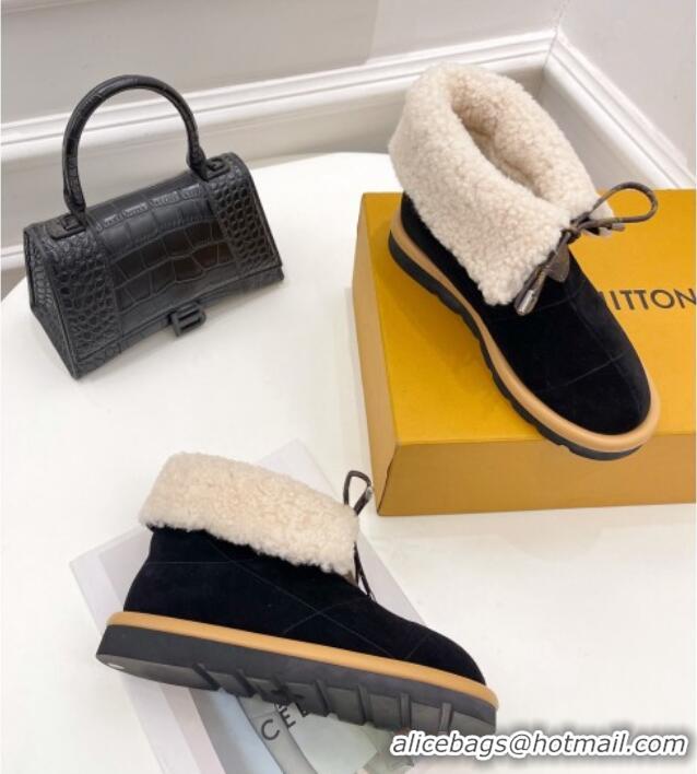 Charming Louis Vuitton Pillow Comfort Suede Shearling Ankle Boot 111791 Black