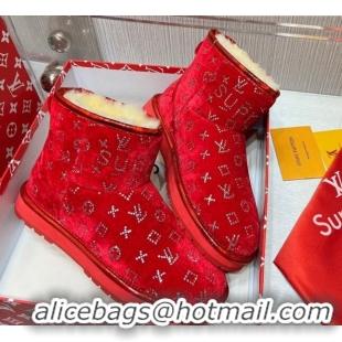 Best Quality Louis Vuitton Supreme Crystal Wool Ankle Boots Red 111798